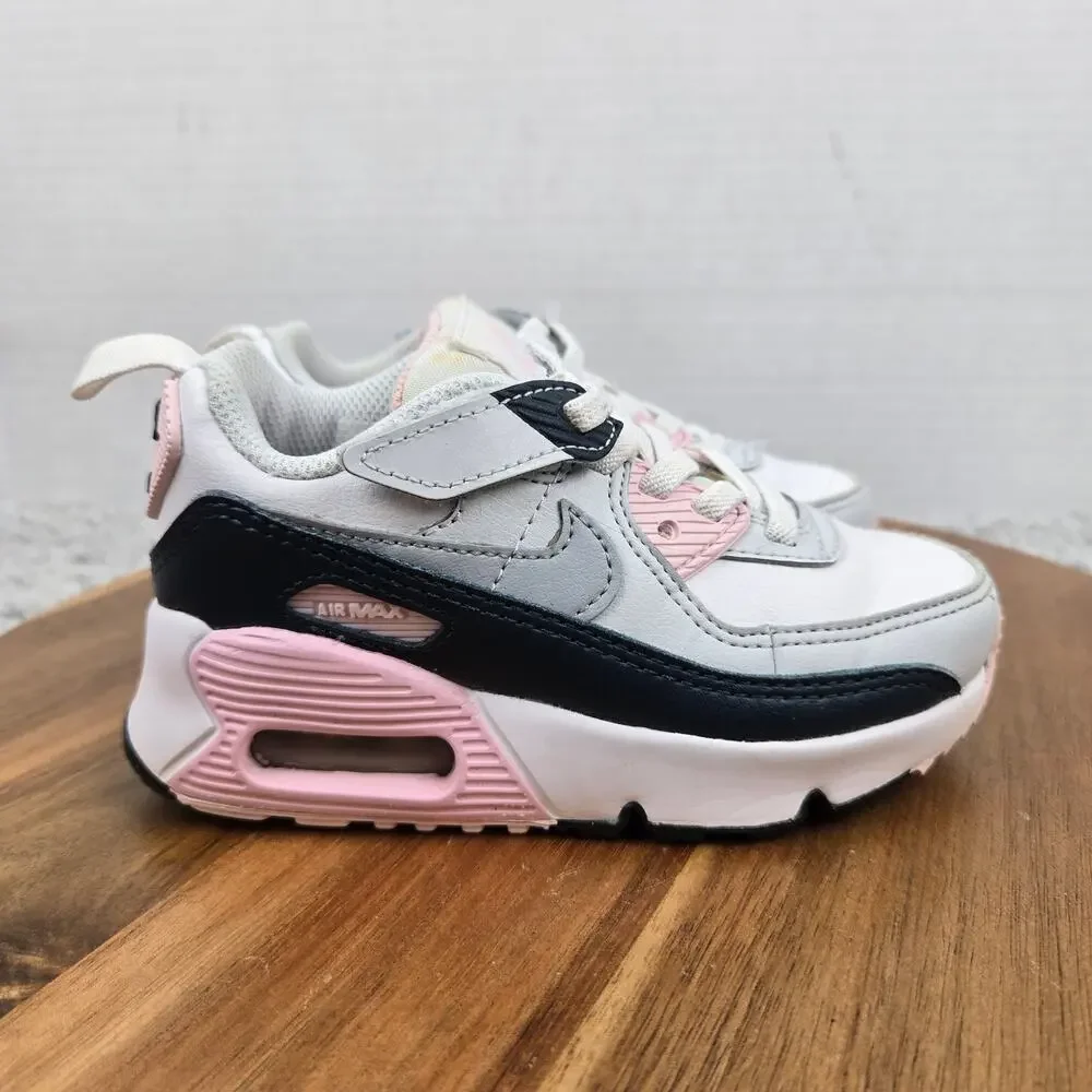 Nike Kids 9c Air Max 90 EasyOn PS PreSchool White Pink Foam Armory Navy Sneaker